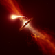 An artist's conception of a star getting spaghettified by a black hole, with jets on either side.